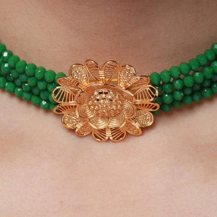 Golden%20Gold%20Plated%20Green%20Moti%20Design%20Choker%20Set%20For%20Women%20-%20Image%204