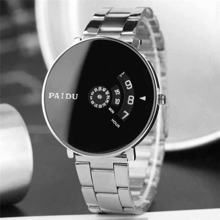 PAIDU Watch Unisex Watch Black Metal Strap Wrist Analog Black Dial Watch