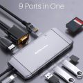 Potronics Mport 9C | Multiport USB Hub | 1000MBPS Ethernet Port | USB 3.0 | Support Upto 100W PD Charging for Laptops. 