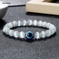 Wenefang 8mm White Cat Eye Stone Beads Evil eye Bracelet Men Tiger Eye Black Luxury Beads Turkish style Strand Bracelet For Women female Jewelry. 