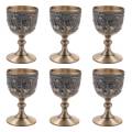 6X Classical Metal Wine Cup Handmade Small Goblet Household Copper Wine Glass Carving Pattern. 