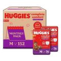 Huggies Wonder Pants (M) 152 pcs Size (7-12 Kgs) Baby Diaper Pants| Complete Comfort India's Fastest Absorbing Diaper with upto 4x faster absorption | Unique Dry Xpert Channel. 