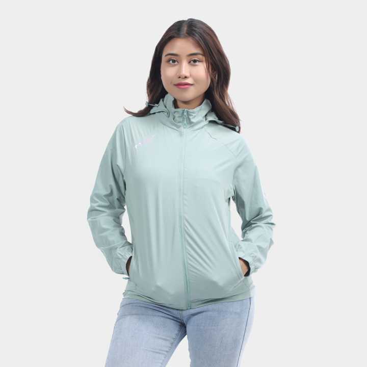 Mint Green Polyester Full Sleeve Front Zippered Design Windcheater For Women