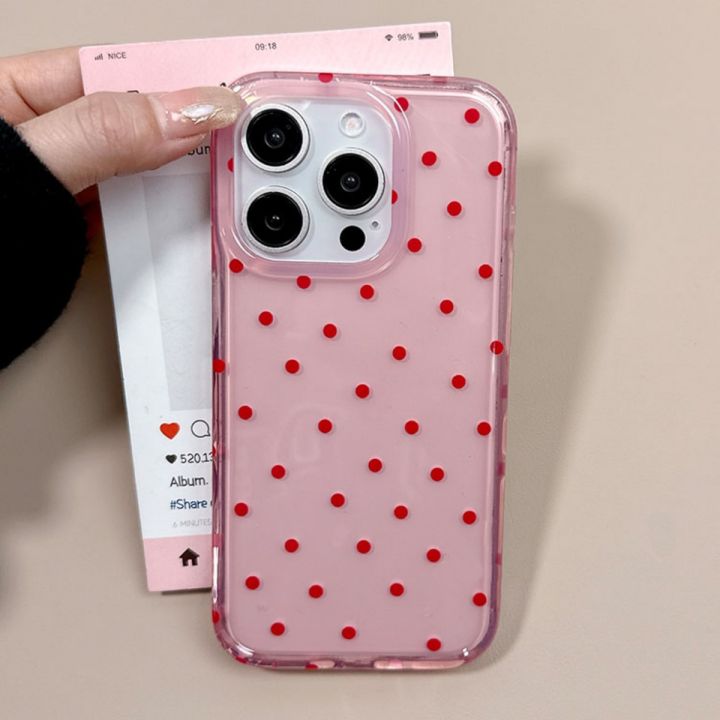 Aesthetic%20Cute%20Pink%20Polka%20Dot%20Clear%20Phone%20Case%20For%20iPhone%2016%2015%2014%2013%20Pro%20Max%20Korean%20Lovely%20Shockproof%20Phone%20Cover%20For%20Girl%20Gift%20-%20Image%202