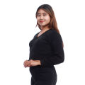 Black V Shaped Full Sleeves Woolen Blouse For Women. 
