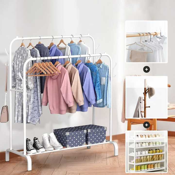 Metal Double Rail Garment Rack Heavy Duty Clothes Hang Movable