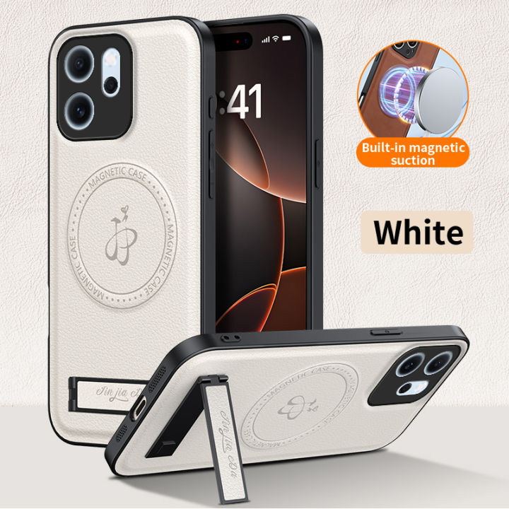 lthmy for Oppo Reno 15F Supports Magnetic Wireless Charging Casing Matte Leather Phone Case Shockproof Protection Cases Armor Bracket Back Cover