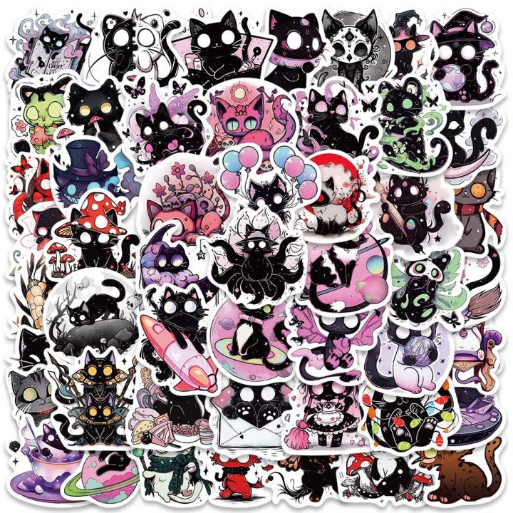 Graffiti Sticker Cat Waterproof Graffiti Pass Horror Cat Sticker Paper Cute Funny Card 50 ...