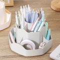 Multi-Compartment PP Rotate Pen Holder 360°Rotatable Large Capacity Pen Stand Multi-Functional Light Luxury Desk Pencil Storage Box Office Use. 