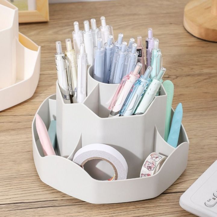 Multi-Compartment PP Rotate Pen Holder 360°Rotatable Large Capacity Pen Stand Multi-Functional Light Luxury Desk Pencil Storage Box Office Use