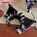 Sutuiying Sanrio Kuromi Plush Headband Cute Lolita Girls Face Wash Makeup New Hairband Funny Women Hair Clip Cosplay Halloween Props Gift. 