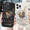 Hontinga for OPPO A55 Back Cover PU Leather Fashion Bear Print Soft Silicone Edge Phone Case. 