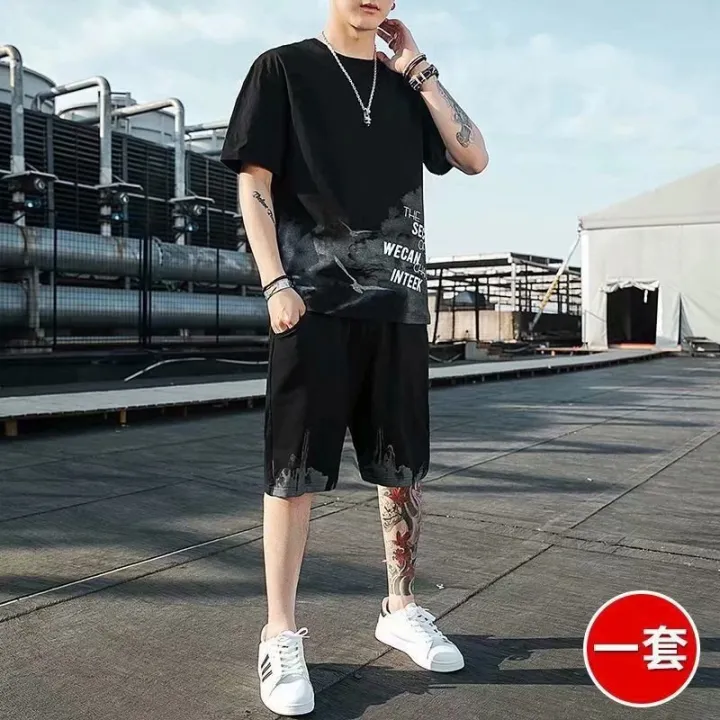 Casual%20suit%20men's%20summer%20new%20watermark%20personality%20bird%20pattern%20teen%20snow%20mountain%20short%20sleeve%20shorts%20two-piece%20set%20-%20Image%202