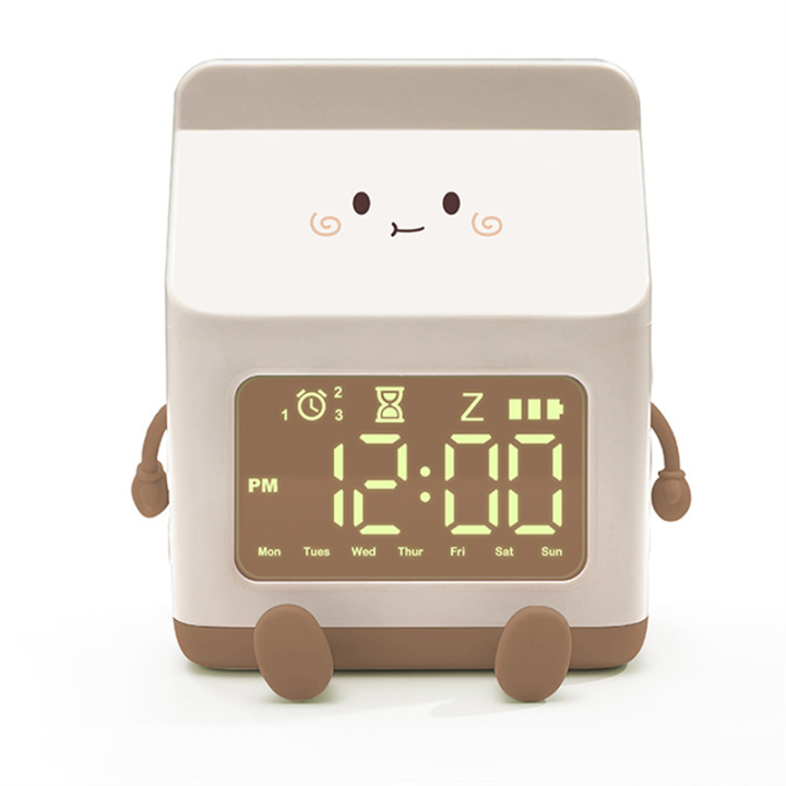 1 PCS Milk Carton Alarm Clock Wind Milk Carton Electronic LED Smart Clock Bedroom Bedside Dormitory Student Clock Brown