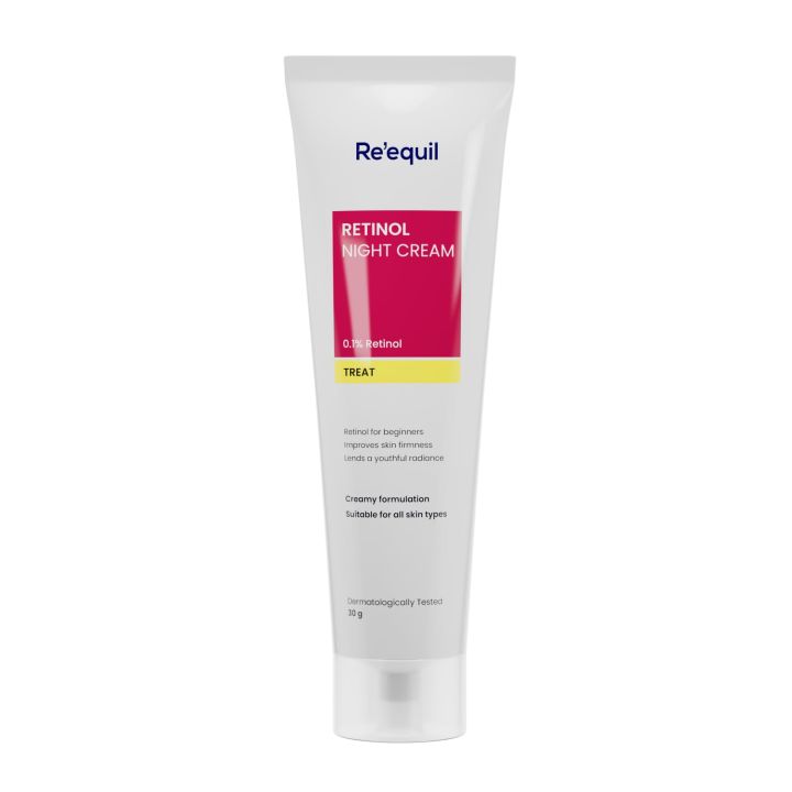 Re'equil 0.1% Retinol Night Cream Repairs Wrinkles & Fine Lines Improves Skin Firmness Beginner Friendly All Skin Types 30gm