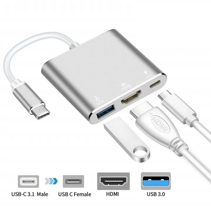 3 In 1 Type C To Type C Female  HDMI  USB 3.0 Adapter