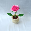 Crochet Double Colored Pink Rose with Crochet Pot. 
