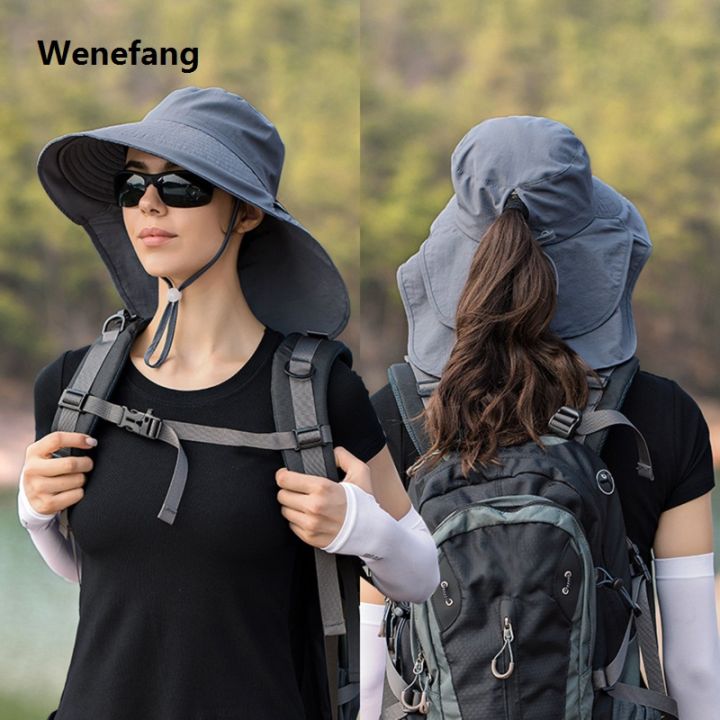 Wenefang%20Designer%20Women's%20Lightweight%20Summer%20Bucket%20Hat%20with%20Ponytail%20Hole%20Big%20Brim%20Sunscreen%20Cap%20Outdoor%20Eye%20Protection%20Sun%20Hat%20-%20Image%202