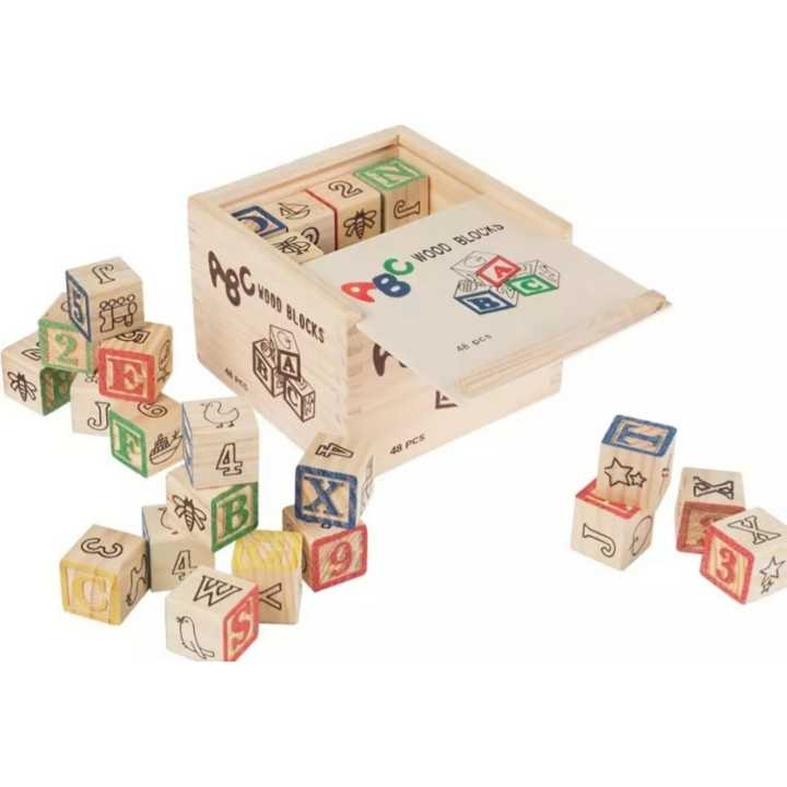 ABC 123 Wooden Blocks Letters Numbers with Box Storage Case, Wooden (48 Pieces)