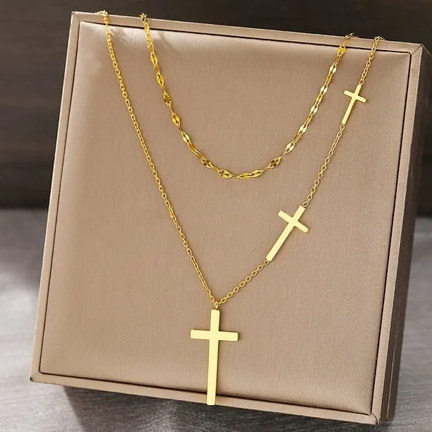 Pcs Dainty Gold Color Layered Cross Necklace Gold Chain Choker