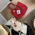 Cute Cartoon Kitty Tote Bag Large Capacity Canvas Shoulder Bag Lightweight Solid Color Travel Printed Handbag. 