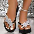 Crystal Floral Wedge Heels Flip Flops Women Summer Thick Bottom Clip Toe Sandals Woman Platform Lightweight Slides Shoes. 