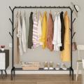 Metal Clothes Hanger Single Pole Drying Clothes Rack Indoor Outdoor Bedroom Storage (110x40x150cm, Black). 