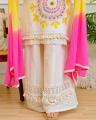 Women’s Pure Cotton Schiffli & Lino Kurti Pant with Lahariya Dupatta Set By Sapnaaz Fashion. 