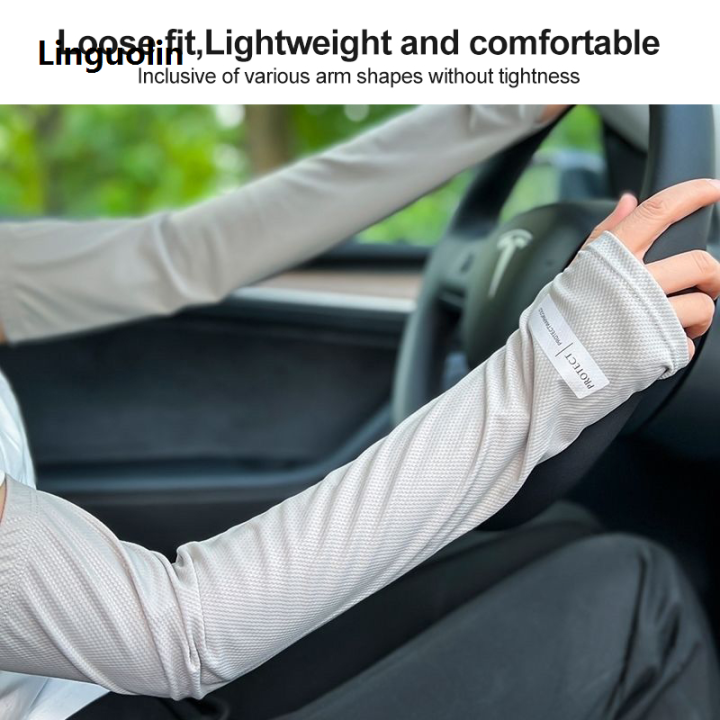 Linguolin%20Outdoor%20Driving%20Sunscreen%20Ultraviolet%20Light%20Thin%20Ice%20Silk%20Loose%20Large%20Size%20Sleeve%20Cover%20Arm%20Gloves%20Men%20Women%20Glove%20Sarung%20Hand%20Sun%20-%20Image%208