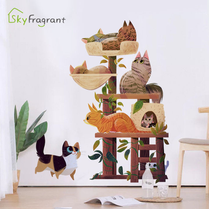 Cute Cats Wall Stickers Self-adhesive Home Door Bedroom Wardrobe Kids ...
