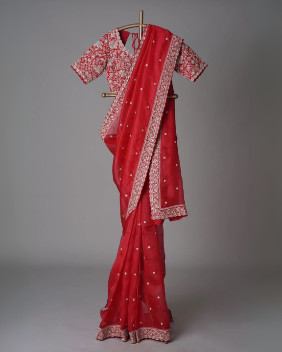 Exclusive Designer Red Sequins Silk Saree Collection By Sapnaaz Fashion
