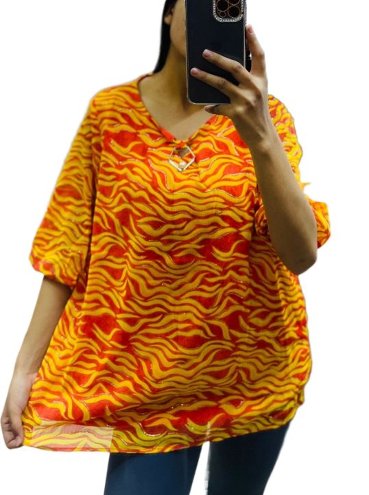 Oversize Women V-Neck Plus Size Stylish & Elegant Printed Plus Size Tops