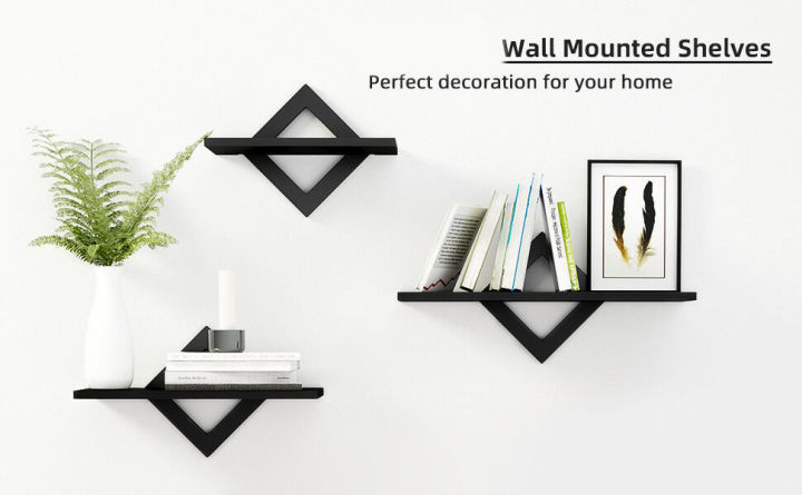 AEROMAX%203%20pc%20Beautiful%20Wall%20Home%20D%C3%A9cor%20Diamond%20Shelf%20Multi%20Rack%20In%20Black%20-%20Image%205