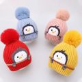 New Cartoon Penguin Kids Hat Scarf Set Thick Keep Warm Kids Earmuffs Cap with Earflaps Baby Ear Protection Hat Winter. 