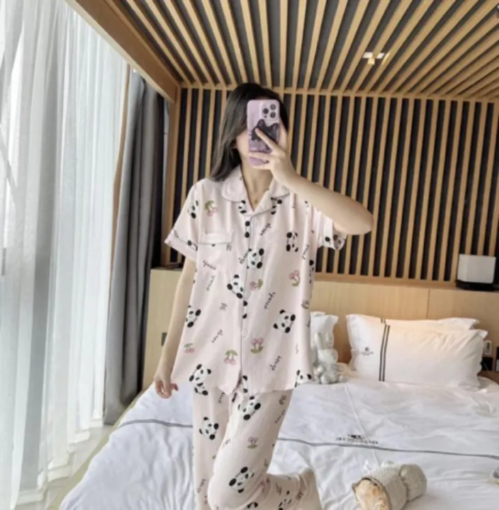 Printed%202Pcs%20Short%20Sleeve%20Pajama%20Set%20For%20Womens%20Summer%20Casual%20Silk%20Satin%20Button%20Sleepwear%20Ladies%20-%20Image%203