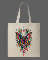 Colorful Bohemian Mandala Butterfly Graphic Printed Tote Bag– Eco-Friendly Cotton Shoulder Shopping Bag-White, Black. 