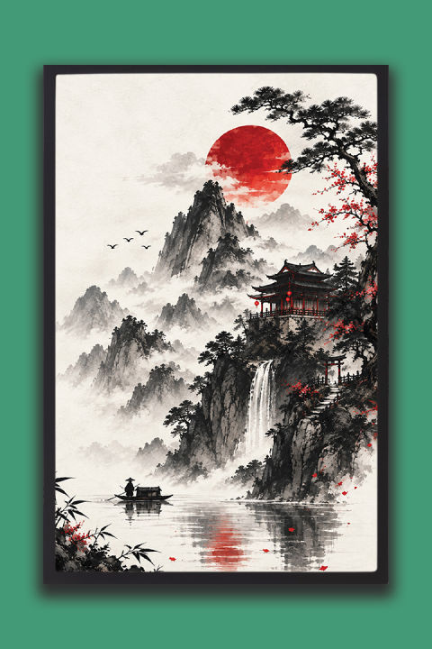 Japanese%20Mountain%20Landscape%20&%20Red%20Sun%20Wall%20Art%20%7C%20one%20Piece%20Frame%20-%20Image%202