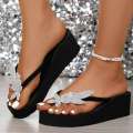 Crystal Floral Wedge Heels Flip Flops Women Summer Thick Bottom Clip Toe Sandals Woman Platform Lightweight Slides Shoes. 