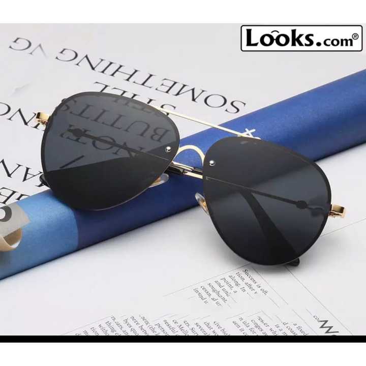 Black Flat Rimless Metal Trendy Aviator Pilot Design Sunglasses Foe Men