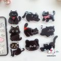 Trendy Universal Phone Case Bracket Funny Black Kitten AirBag Phone Holder Creative Adhesive Drop Glue Retractable Stand Cartoon Litten Cat Cute Puppy Painting Phone Stand Support. 