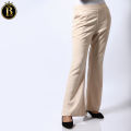 Boss Lady Cream Comfort Flared High-Rise Belly Cotton Formal Pant. 