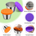NAMUNY 4Pack 2.4Oz Small Condiment Containers, Salad Dressing Container, Stainless Steel Sauce Container with Silicone Lids. 
