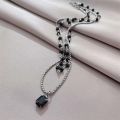 【Fresh designs】Sweet Cool Spice Girl Double Layer Stacked Wearing Style Chain Women's Design Sense Light Luxury Black Zircon Necklace Trendy Necklace. 