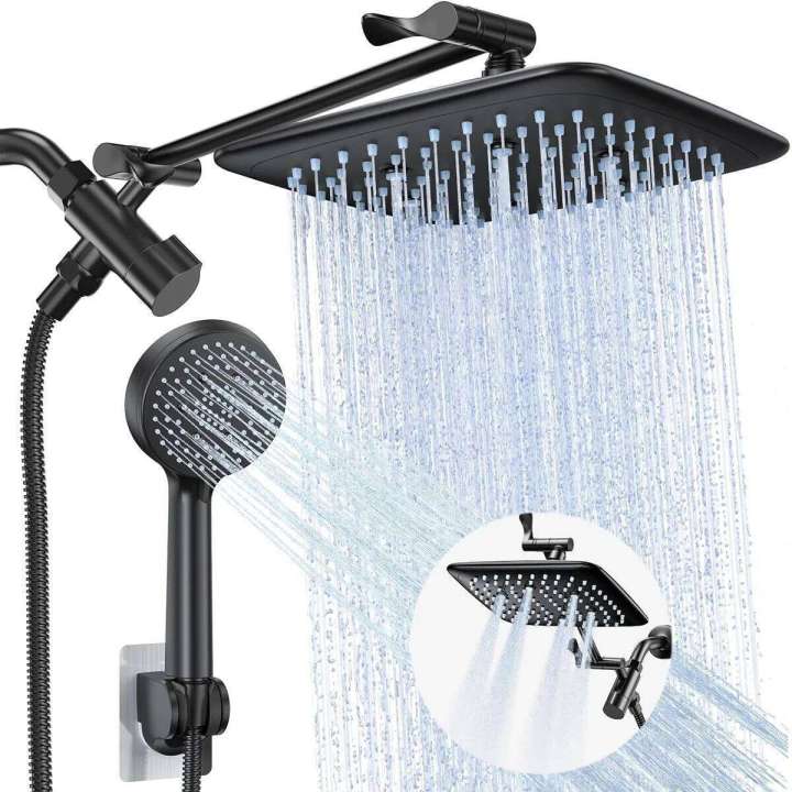 High Pressure Rain Shower Head Combo Extension Arm- Easy to Install ...