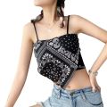Women's Bandana Crop Top Fashion Fabric Square Neck Print Blouse Short Sleeve Casual Streetwear. 