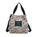 Retro Nylon Shoulder Bag Flower Pattern Comfortable Bucket Bag Large Capacity Portable Tote Bag. 