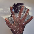 Elastic Rhinestones Mesh Full Finger Gloves Flash Fishing Net Punk Nightclub Cosplay Long Gloves. 