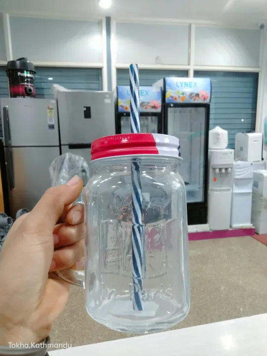 Colorful%20Glass%20Mason%20Jar%20Mug%20With%20Lid%20And%20Straw%20-%20400ml%20Juice%20Cup%20For%20Smoothies,%20Ice%20Cream,%20And%20Cold%20Drinks%20-%20Image%203