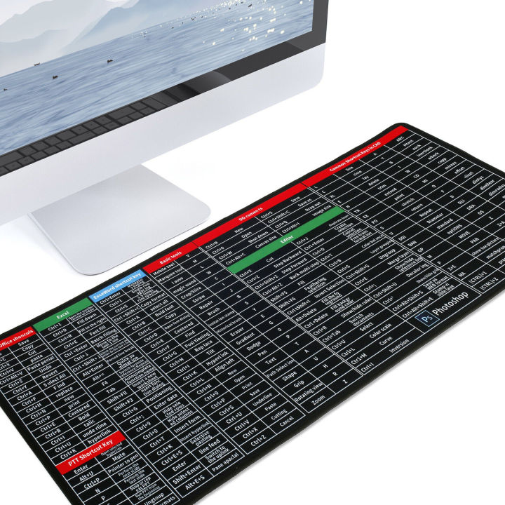 Anti-Slip Keyboard Pad with Office Excel Software Shortcuts Key Patterns, Clear Extended Large Cheat Sheet Mouse Pad, Large Rubber Base Mice Smooth Cloth Desk Mat, Large Gaming Mouse Pad(80x30cm