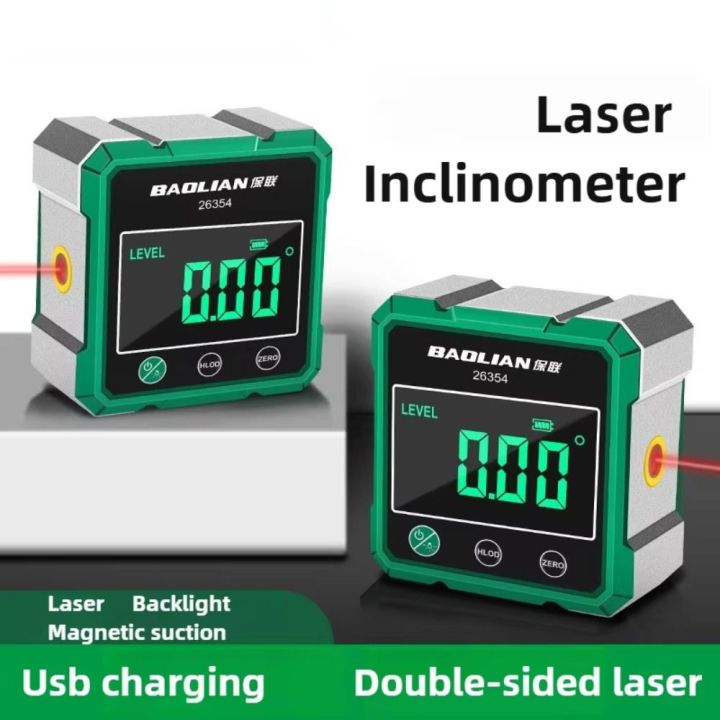 Portable Multifunctional Laser Inclinometer Rechargeable Four Sided Magnetic Digital Inclinometer LCD Display High Accuracy Angle Level Household